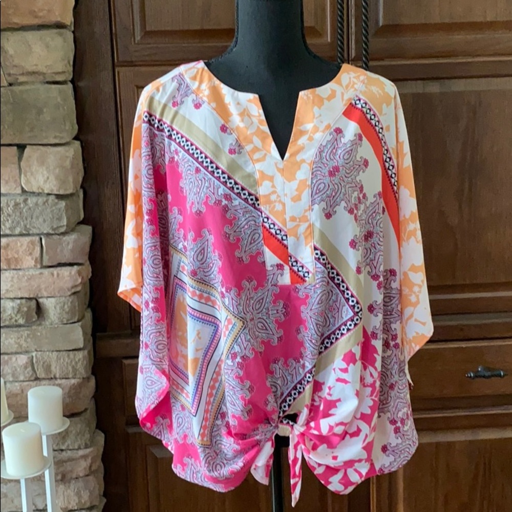 Colorful Chico’s Lightweight Blouse with Tie Front